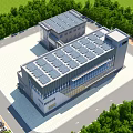 Modern Office Building With Glass Curtain Walls Gray Exterior And Green Lawn Under Blue Sky