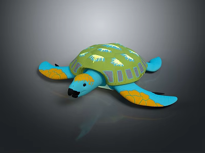 Reptile Sea Turtle Colorful Toy Figure with Green Shell White Patterns and Blue Yellow Flippers 3d model
