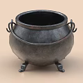 Vintage Ceramic Vessel With Three Legged Base Double Handles And Textured Surface Design 3d model