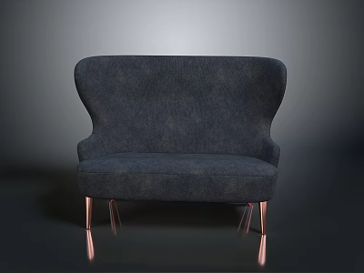 Gray Upholstered Sofa with Curved Back and Copper Legs Modern Style 3d model