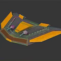 Futuristic Blue And Yellow Geometric Object With Metallic Surface And Angular Design
