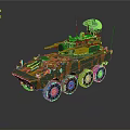 Green Orange Camouflage Six Wheeled Tank With Turret And Antenna Military Vehicle