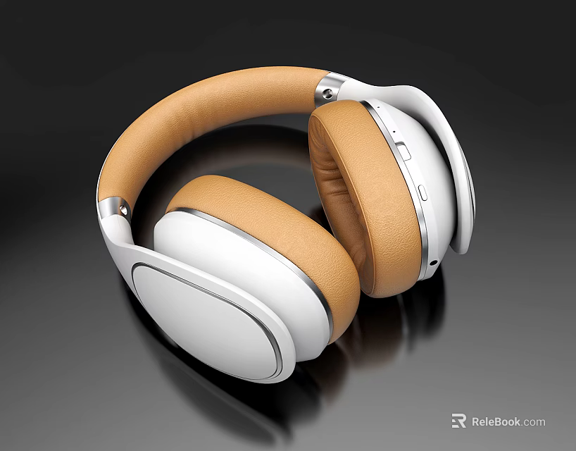 White And Brown Over Ear Headphones With Soft Leather Earpads For Premium Audio Experience 3d model 