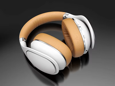 White And Brown Over Ear Headphones With Soft Leather Earpads For Premium Audio Experience 3d model