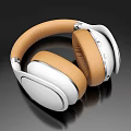 White And Brown Over Ear Headphones With Soft Leather Earpads For Premium Audio Experience