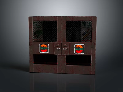 Rustic Brown Double Door With Mesh Panels And EXIT Signs Design 3d model
