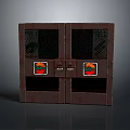 Rustic Brown Double Door With Mesh Panels And EXIT Signs Design