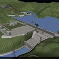 Detailed 3D Rendering Of Large Hydroelectric Dam With Natural Mountain Reservoir And Supporting Working Facilities