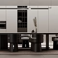 Minimalist Modern Restaurant Interior With Large Table Black Chairs And Pendant Lights