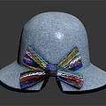 Stylish Light Blue Hat with Colorful Bow and Reflection on Dark Background 3d model