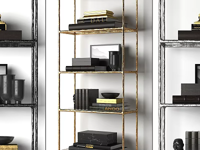 Modern Gold Frame Storage Shelf With Books Decorative Items And Photo Frame 3d model