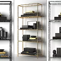 Modern Gold Frame Storage Shelf With Books Decorative Items And Photo Frame