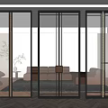 Modern Glass Partition Screens With Metal Frames For Interior Decoration 3d model