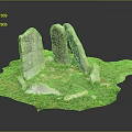 Creative Stone Structure Display With Standing Stones On Green Grass And Small Stones