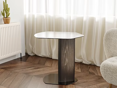 Modern Side Table with White Smooth Top and Dark Wooden Base in Living Room 3d model