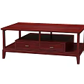 Dark Red Solid Wood Coffee Table With Two Drawers And Lower Shelf Storage 3d model