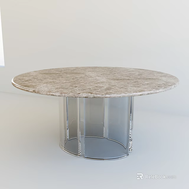 Modern Round Dining Table With Marble Top And Transparent Acrylic Base 3d model