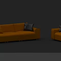Modern Brown Leather Sectional Sofa With Black And Brown Cushions 3d model