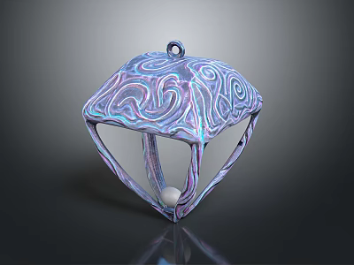 Iridescent Diamond Shaped Hanging Ornament With Swirl Pattern And Internal Sphere 3d model