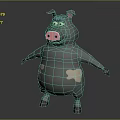 Cartoon Pig Game Animation Character 3D Model With Round Body Pink Nose And White Spots