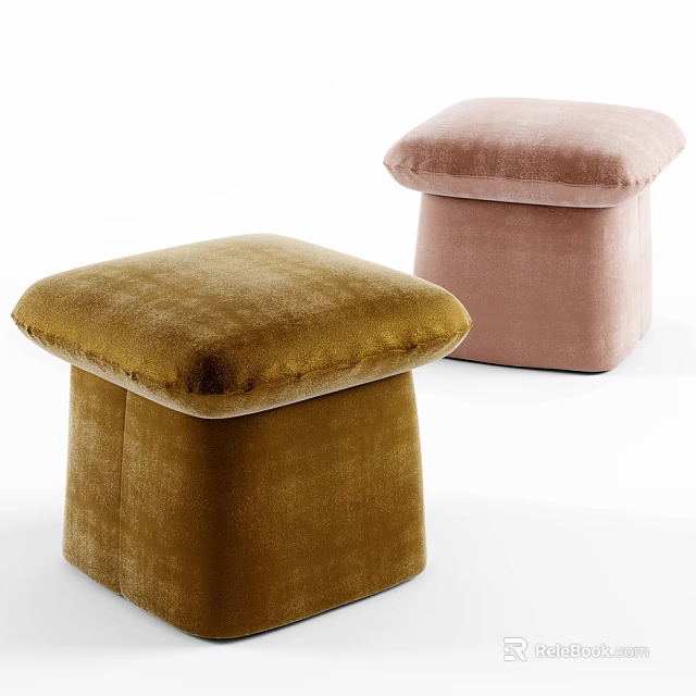 Modern Velvet Sofa Stools in Brown and Pink for Comfortable Seating 3d model