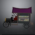 Vintage Mobile Book Truck With Purple Canopy And Shelves Of Books