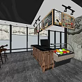 Modern Coffee Restaurant Interior With Wooden Tables Chairs Decorative Wall And Pendant Lights