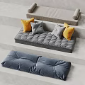 Gray Upholstered Bench With Yellow And Gray Soft Plush Cushions