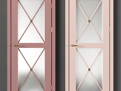 Pink And Light Pink Hinged Doors With Geometric Cross Design And Gold Hardware Transparent Glass 3d model