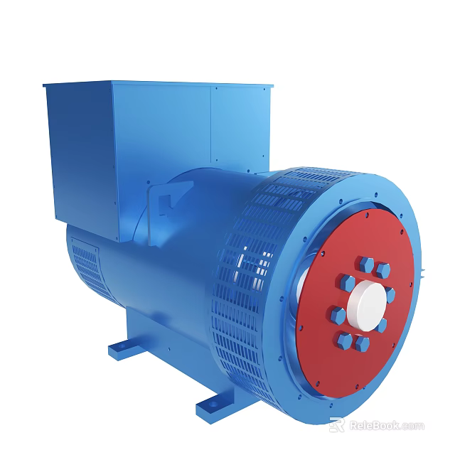 Blue Industrial Generator With Red Front Panel And Cooling Grille Structure 3d model 