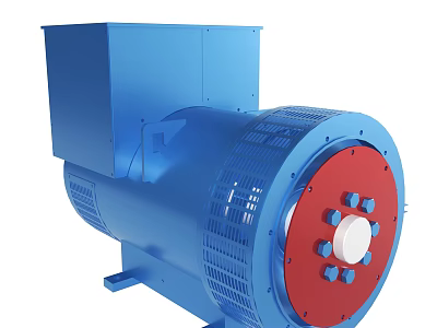 Blue Industrial Generator With Red Front Panel And Cooling Grille Structure 3d model