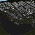 Aerial Planning of Waterfront Urban Area with Modern Buildings Green Spaces and Bridges