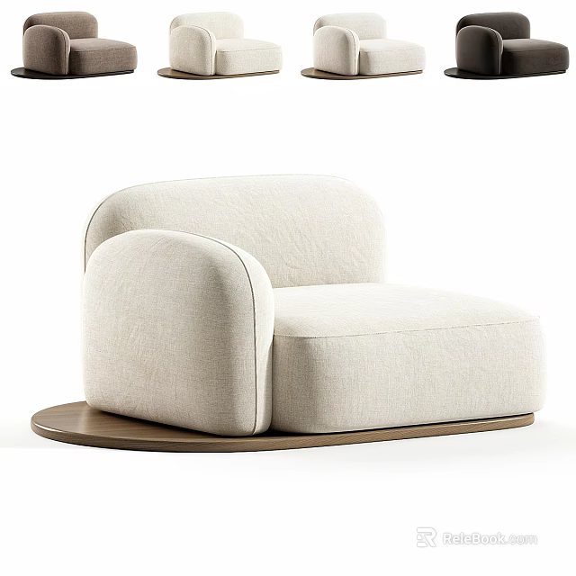Beige Upholstered Leisure Chair with Curved Armrest Backrest and Wooden Base Modern Style 3d model 