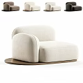 Beige Upholstered Leisure Chair with Curved Armrest Backrest and Wooden Base Modern Style