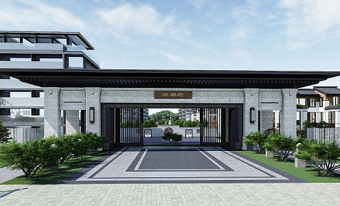 New Chinese-style Gate Community Gate 3d model