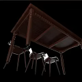 Restaurant Dining Area Featuring Dark Brown Wooden Table Transparent Back Chairs And Flower Vase