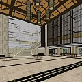 Hotel Lobby Interior Design With Wooden Ceiling Beams Hanging Chandeliers Grand Staircase And Marble Flooring
