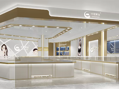 Modern Luxury Jewelry Store Interior With Glass Showcases And Bright Lighting Design 3d model