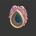 Elegant Gold Pendant with Blue Gemstone Decorative Patterns and Small Diamonds