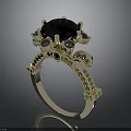Elegant Gold Ring With Black Gemstone And Diamond Accents Intricate Design