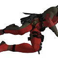 Deadpool Game and Movie Character in Red Costume With Weapons and Dynamic Pose
