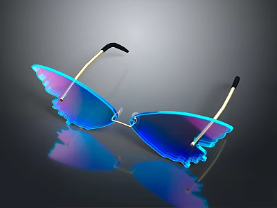 Stylish Butterfly Shaped Sunglasses With Blue Gradient Lenses And Reflective Frame Design 3d model