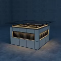 Square Architectural Component With Gray Concrete Structure Horizontal Louvers Glass Top And Metal Frame 3d model