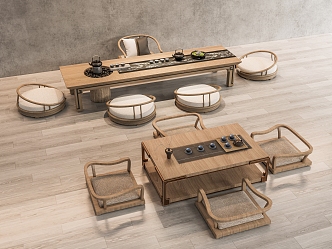 New Chinese Japanese Tea Table and Chair Tatami Tea Table and Chair Tea Table and Chair Tea Set Tea Set Tea Pot Leisure Chair Master Chair 3d model