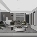 Modern Living and Dining Room Interior With Open Layout Sofa Round Coffee Table And Windows