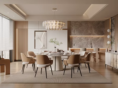 Modern Luxury Private Dining Room With Round Table And Chandelier 3d model