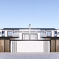 Modern Semi Detached Villa Exterior With White Walls Large Windows And Front Entrance