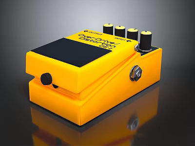 Yellow Guitar Effect Pedal Electronic Device With Footswitch Control Knobs And Switch 3d model