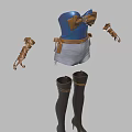 Blue Bow Top With White Shorts Brown Belt Arm Cuffs And Black Thigh High Boots