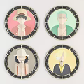 Anime Character Circular Badges With Various Background Colors And Decorative Borders 3d model